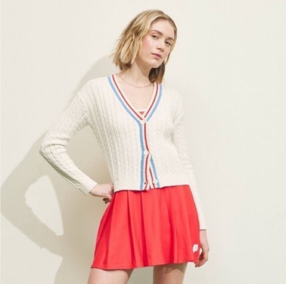 Prince Pickleball Womens Cable Knit Cardigan Tennis Preppy Y2K - White, Size M